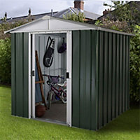 6ft 1" x 4ft 1" Apex Metal Garden Shed - Green / White (6ft 1" x 4ft 1" / 6"1' x 4"1' / 1.86m x 1.25m)