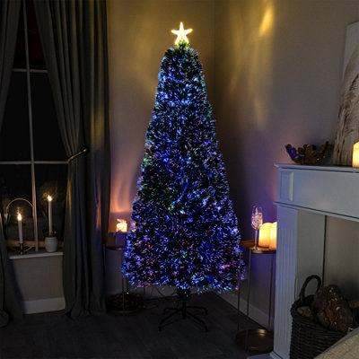 6FT (180cm) Green Fibre Optic Christmas Tree with Multi-coloured Fibre Optics Lights and Red Berries