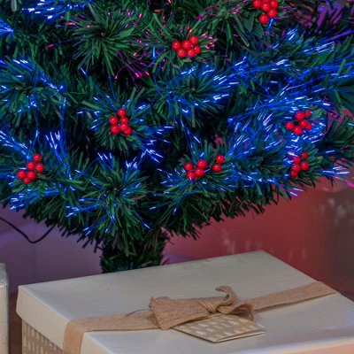 6FT (180cm) Green Fibre Optic Christmas Tree with Multi-coloured Fibre Optics Lights and Red Berries - 9