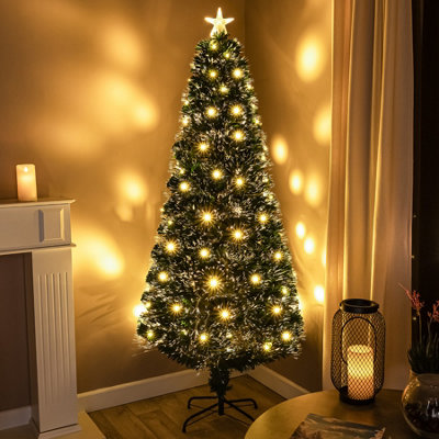 6FT 180cm Green Fibre Optic Christmas Tree with Warm White LED Lights and Warm White Fibre Optics