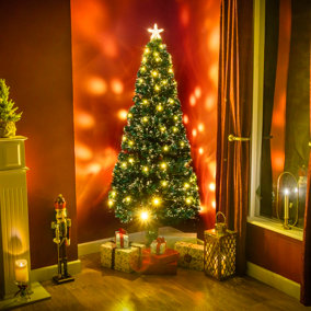 6FT (180cm) Green Fibre Optic Christmas Tree with Warm White LED Lights and Warm White Fibre Optics