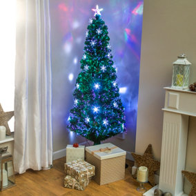 6FT (180cm) Green Fibre Optic Christmas Tree with White LED Lights, Multi-coloured Fibre Optics and Snowflakes