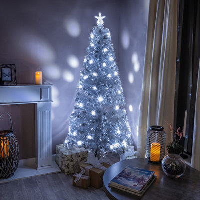 6FT (180cm) White Fibre Optic Tree with White LED Lights and White Fibre Optics