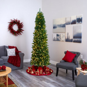 6ft(555 Tips) Slim Pre-lit Christmas Tree With Metal Stand & 170 LED lights Xmas Decor Green