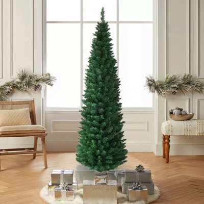 6ft(570 Branches) Slim Christmas Tree Pencil Pine Artificial Bushy XMAS Decoration