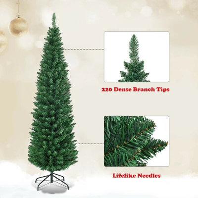 6ft(570 Branches) Slim Christmas Tree Pencil Pine Artificial Bushy XMAS Decoration - 5