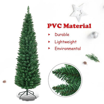 6ft(570 Tips) Slim PencilChristmas Tree Metal Stand Xmas Decor Green