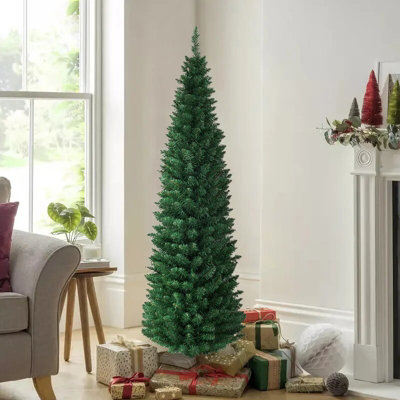 6ft(570 Tips) Slim PencilChristmas Tree Metal Stand Xmas Decor Green - 6