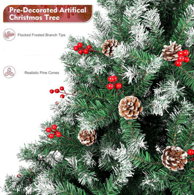 6ft(780 Tips) Snow Flocked Christmas Tree Pine Cones & Berries With Metal Stand Xmas Decor Green - 3