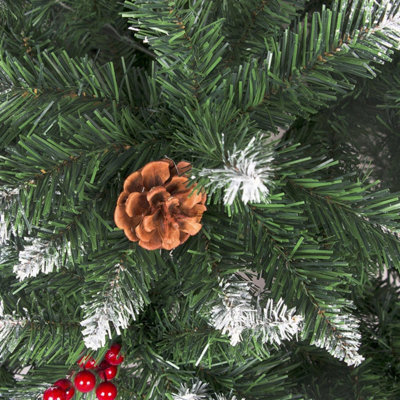 6ft(780 Tips) Snow Flocked Christmas Tree Pine Cones & Berries With Metal Stand Xmas Decor Green - 5