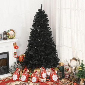 6ft(800 Tips) Black Artificial Christmas Tree Xmas Pine Tree with Metal Stand