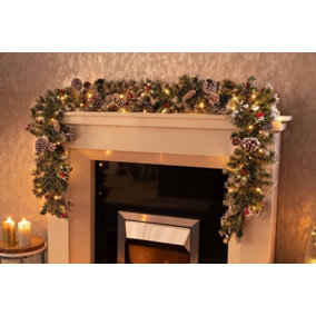 6ft Artificial Pre-Lit Garland with Pine Cones & Berries