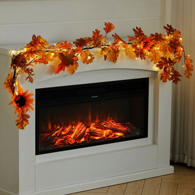 6ft Artificial Sunflower Autumn Garland Hanging Vines with LED Lights for Thanksgiving Decoration