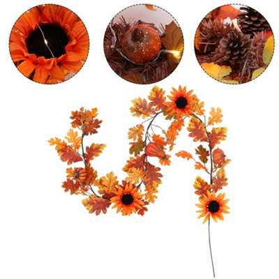 6ft Artificial Sunflower Autumn Garland Hanging Vines with LED Lights for Thanksgiving Decoration