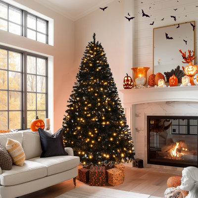 6Ft Black LED Christmas Tree Artificial Bushy Xmas Tree 100 Warm Light ...