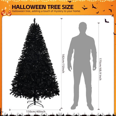 6Ft Black LED Christmas Tree Artificial Bushy Xmas Tree 100 Warm Light ...