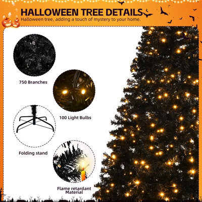 6Ft Black LED Christmas Tree Artificial Bushy Xmas Tree 100 Warm Light ...