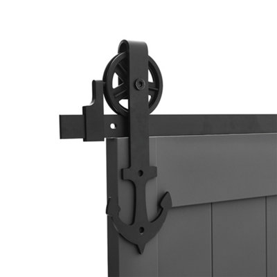 6ft Black Rustic Anchor Shaped Steel Barn Door Track System Sliding Hardware Kit, Load Capacity 100KG