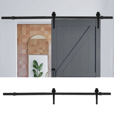 6ft Black Rustic Arrow Shaped Steel Barn Door Track System Sliding Hardware Kit, Load Capacity 100KG