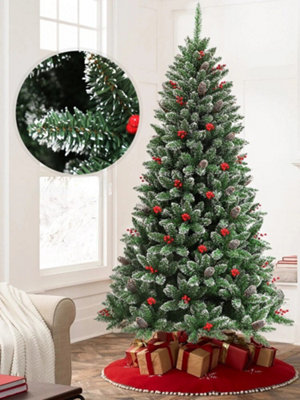6FT Christmas Tree Snow Frosted Pine Cone and Red Berries Xmas Tree