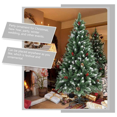 6FT Christmas Tree Snow Frosted Pine Cone and Red Berries Xmas Tree