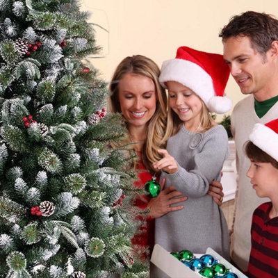 6FT Christmas Tree Snow Frosted Pine Cone and Red Berries Xmas Tree - 4