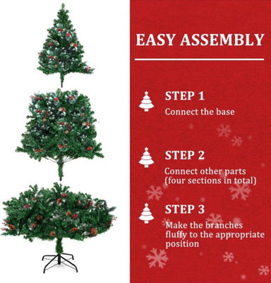 6FT Christmas Tree Snow Frosted Pine Cone and Red Berries Xmas Tree - 5