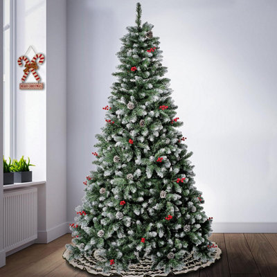 6FT Christmas Tree Snow Frosted Pine Cone and Red Berries Xmas Tree - 6