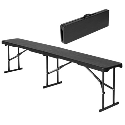 6ft Folding Bench Seat L 180 x W 28 x H 43 cm - Black Plastic Bench with Convenient Carry Handle for BBQ, Picnic, Party, Camping