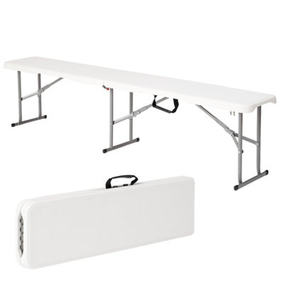 6ft Folding Bench Seat L 183 x W 28 x H 43 cm - White Plastic Bench with Convenient Carry Handle for BBQ, Picnic, Party, Camping