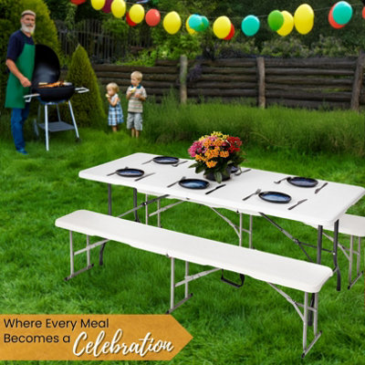 6ft Folding Table & 2 Folding Benches Set - Easy-to-Store