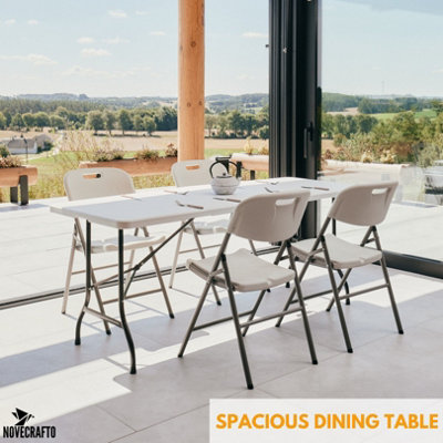 8 Ft Portable Folding Table 350 Lbs Fold-in-Half Table With HDPE Tabletop-White | Costway