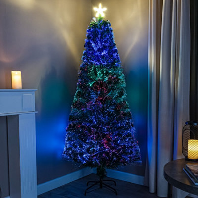 6ft Green Pinprick Fibre Optic Xmas Tree with Multi Coloured Fibre Optic Lights