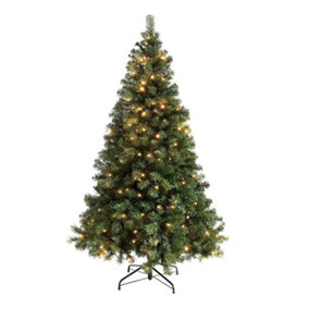 6ft Green Pre-Lit Christmas Tree - Artificial Christmas Tree with 700 Tips and 270 LEDS - Xmas Tree with Solid Metal Stand