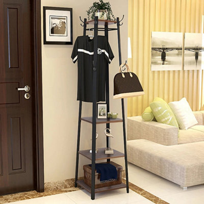 6ft Hall Tree Coat Rack Vintage Corner Storage Shelf Entryway Clothes ...