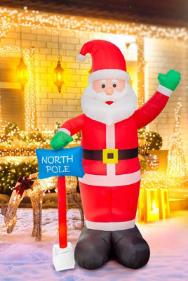 6ft Inflatable Hand Waving Santa Clause with North Pole Sign Board Pre ...