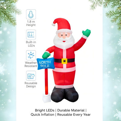 B>6ft</b> <b>Inflatable</b> <b>Hand</b> <b>Waving</b> <b>Santa</b> <b>Clause</b> <b>with North</b> <b>Pole</b> <b>Sign</b