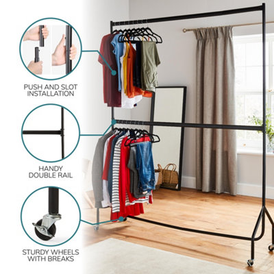 6ft long x 7ft Two Tier Heavy Duty Clothes Rail Garment Hanging Rack In Black - 3