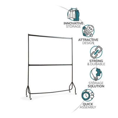 6ft long x 7ft Two Tier Heavy Duty Clothes Rail Garment Hanging Rack In Black - 4