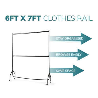 6ft long x 7ft Two Tier Heavy Duty Clothes Rail Garment Hanging Rack In Black - 5