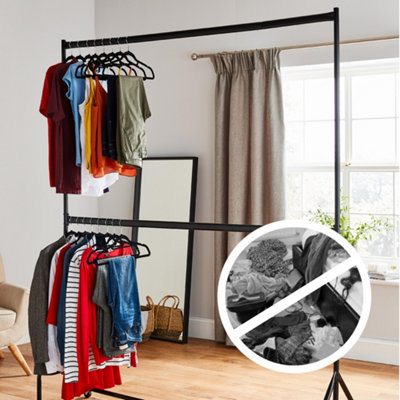 6ft long x 7ft Two Tier Heavy Duty Clothes Rail Garment Hanging Rack In Black - 6