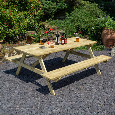 6ft Picnic Bench - Timber - L180 x W150 x H70 cm