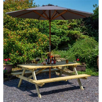 6ft Picnic Table with Grey Parasol DIY at B&Q