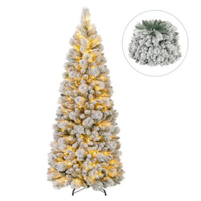 6FT Pop Up Christmas Tree Pre Lit Decorated Baubles LED Lights Flocked ...