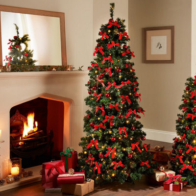 6ft Pop Up Pre-Lit Christmas Tree - Festive Xmas Decoration With 36 Red ...