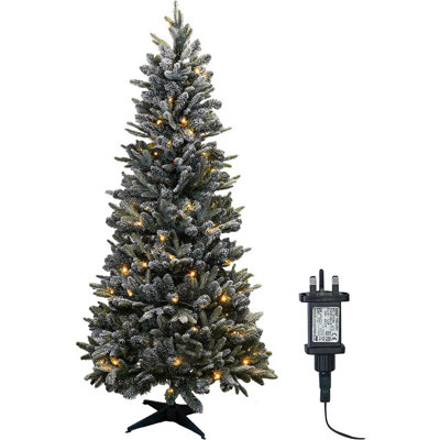 6ft Pop-Up Pre-Lit Frosted Pine Christmas Tree with 100 LEDs & Timer - Easy Assemble Illuminated Xmas Decoration - H180 x 82cm