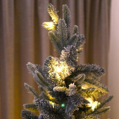 6ft Pop-Up Pre-Lit Frosted Pine Christmas Tree with 100 LEDs & Timer - Easy Assemble Illuminated Xmas Decoration - H180 x 82cm