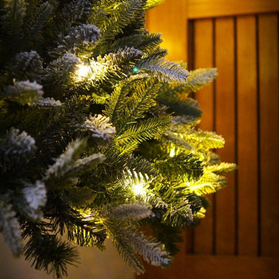 6ft Pop-Up Pre-Lit Frosted Pine Christmas Tree with 100 LEDs & Timer - Easy Assemble Illuminated Xmas Decoration - H180 x 82cm