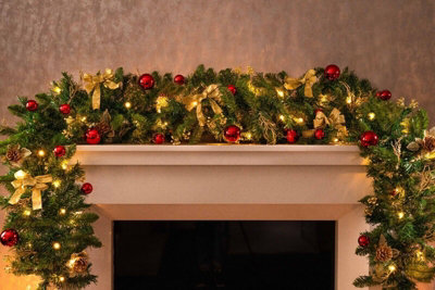 6ft Pre-Lit Artificial Garland with Pinecones & Baubles