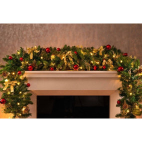 6ft Pre-Lit Artificial Garland with Pinecones & Baubles